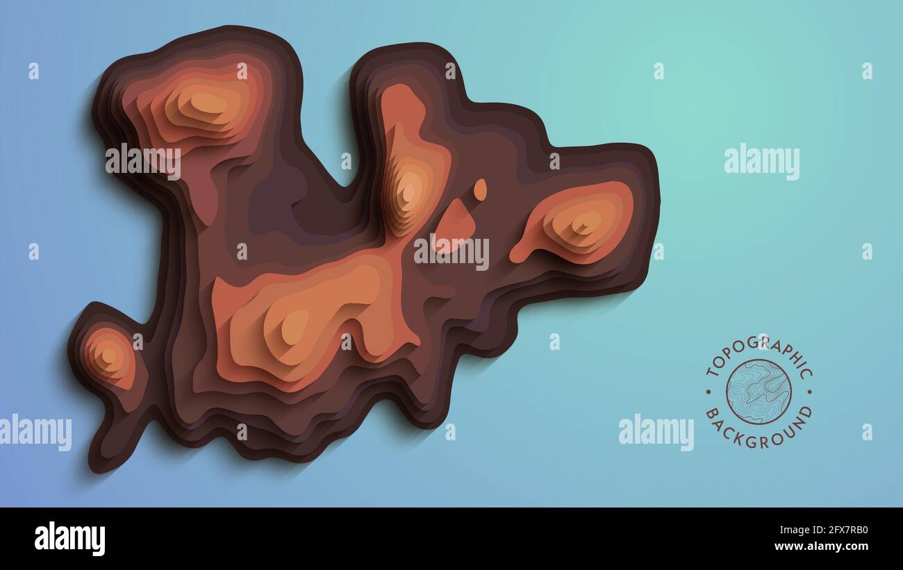 Brown papercut abstract background. 3d art vector cutout. Topographic ...