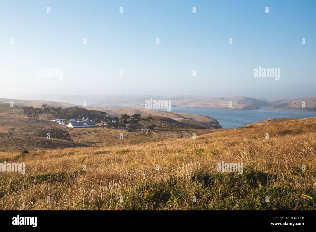 High angle shot of landscape with ranch in Point Reyes National Park in ...