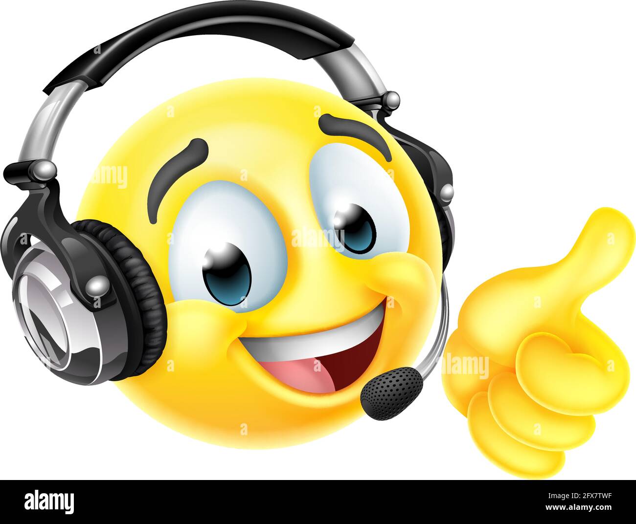 Cartoon Emoji Emoticon Face With Headset Stock Vector Image & Art - Alamy