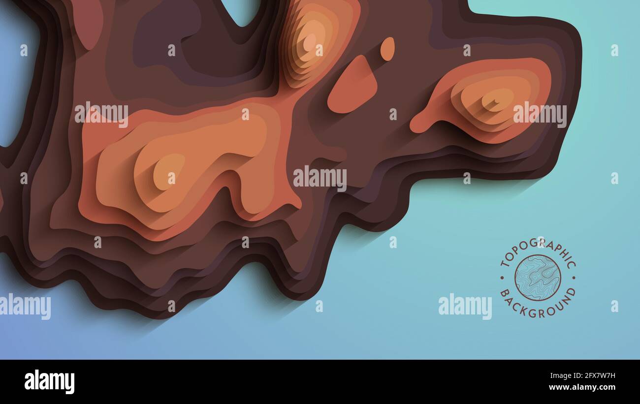Brown papercut abstract background. 3d art vector cutout. Topographic ...