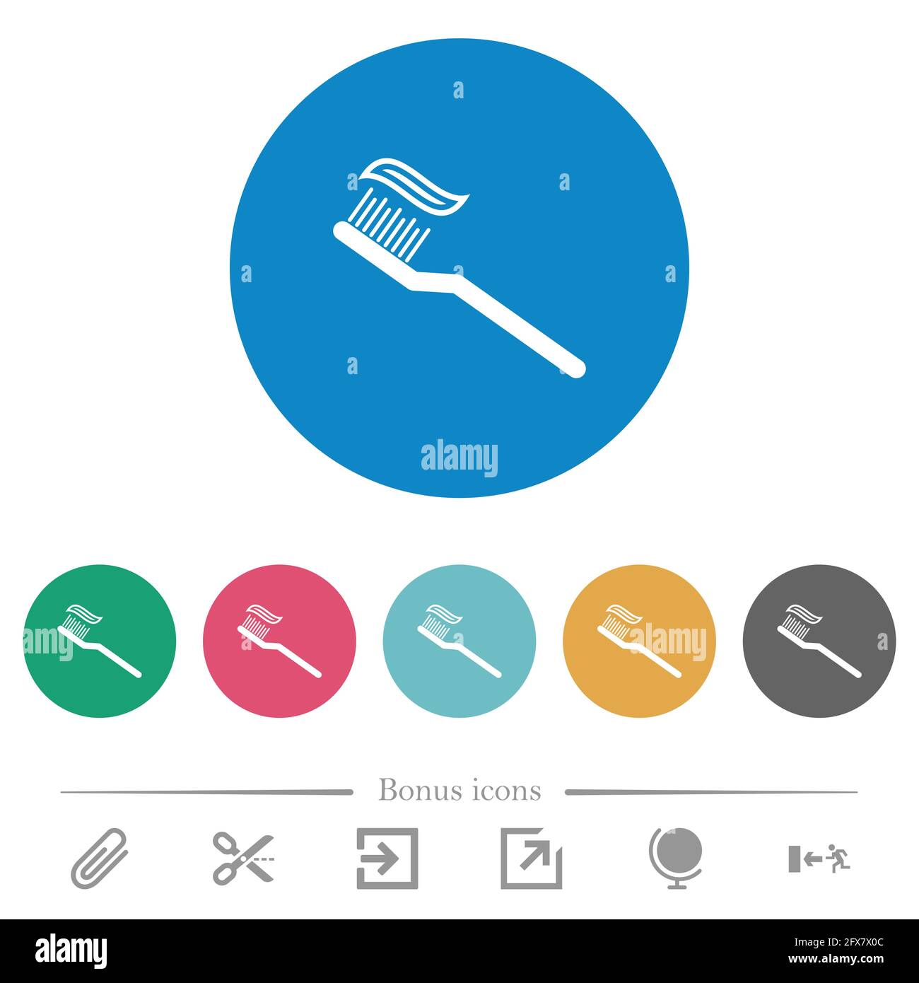 Toothbrush with toothpaste flat white icons on round color backgrounds ...