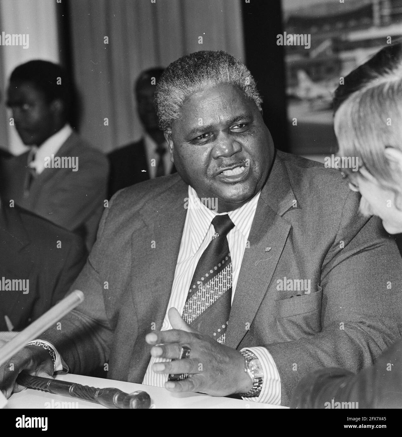 Arrival leader Rhodesian Patriotic Front, Joshua Nkomo (head), April 18, 1978, arrivals, The Netherlands, 20th century press agency photo, news to remember, documentary, historic photography 1945-1990, visual stories, human history of the Twentieth Century, capturing moments in time Stock Photo