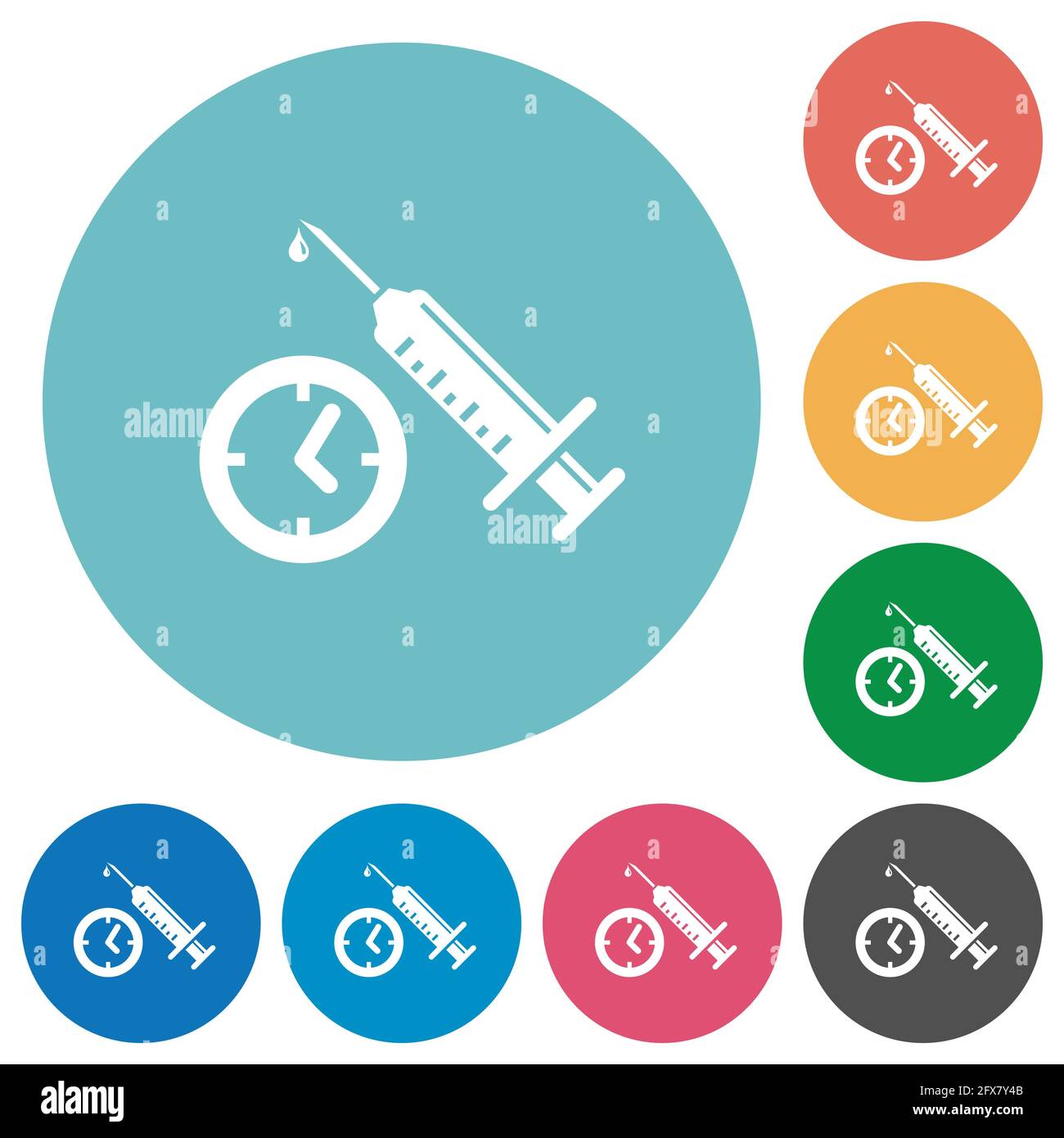 Vaccination appointment flat white icons on round color backgrounds ...