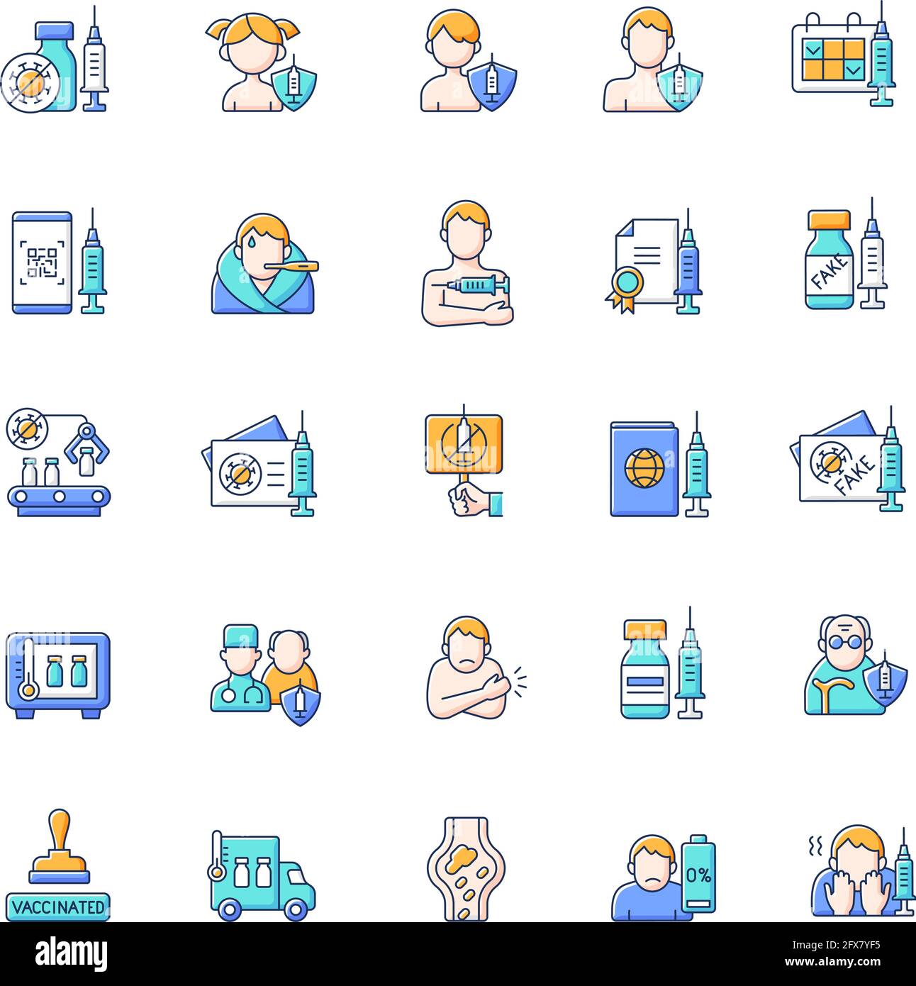 Vaccination and covid passport RGB color icons set Stock Vector Image ...