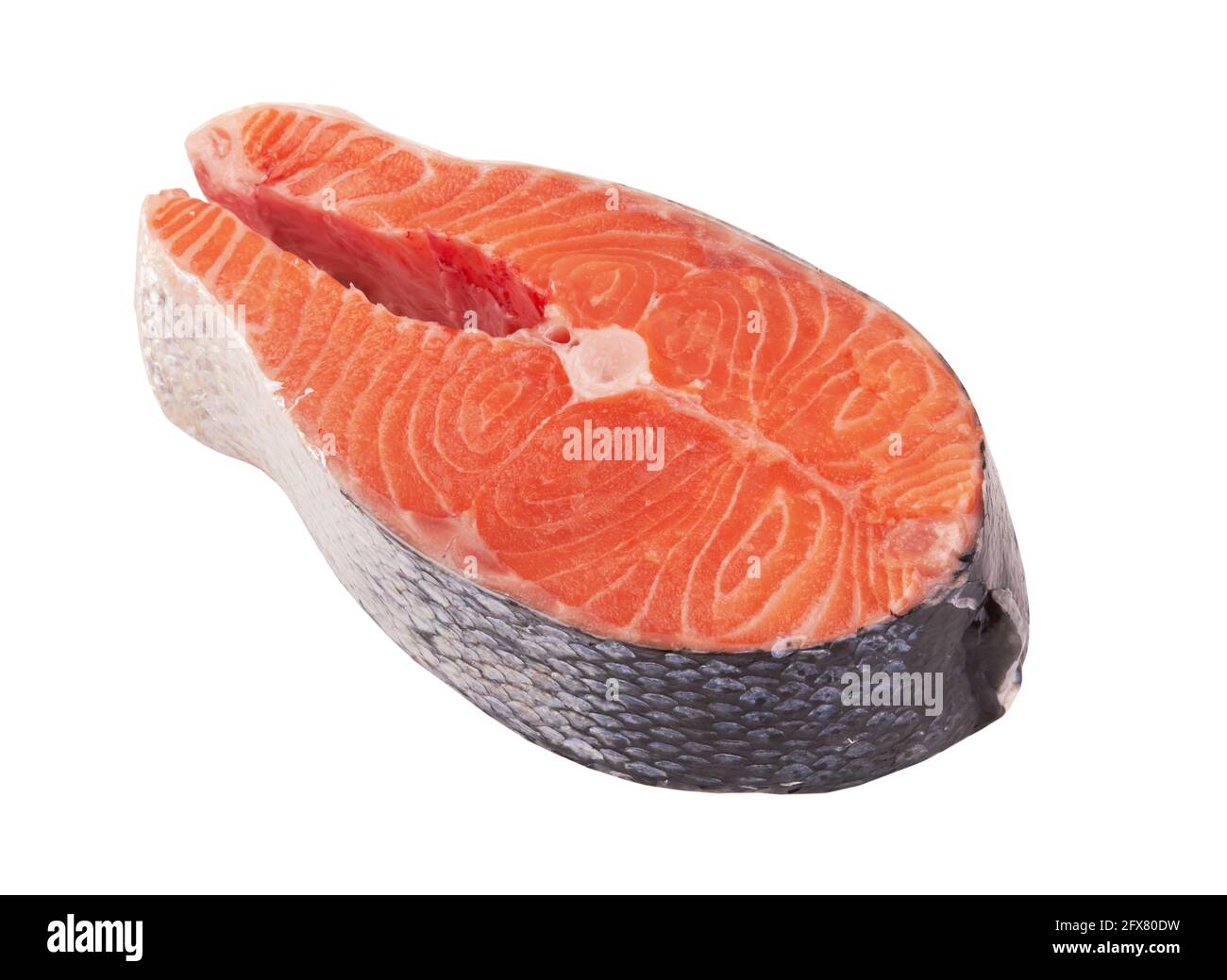 Salmon steak isolated on a white background Stock Photo - Alamy