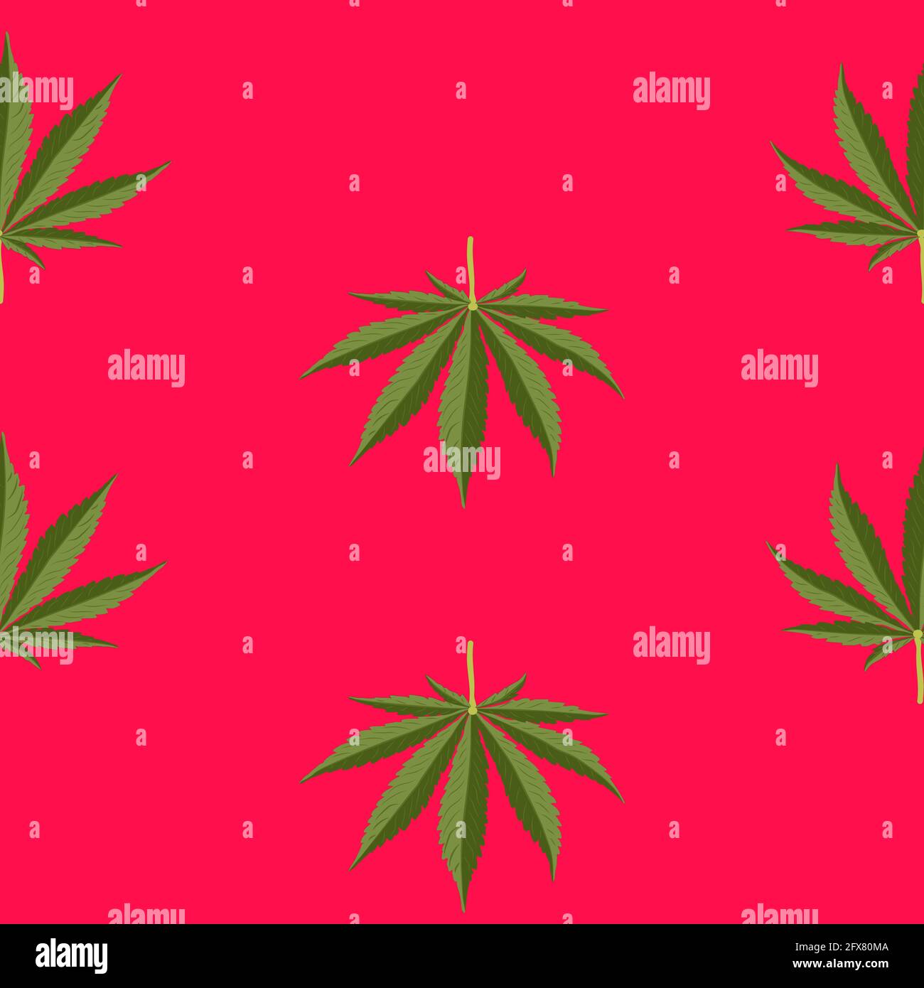 Seamless Pattern Medicinal cannabis. Medical marijuana, cannabinoids and health. Red background.Vector Stock Vector