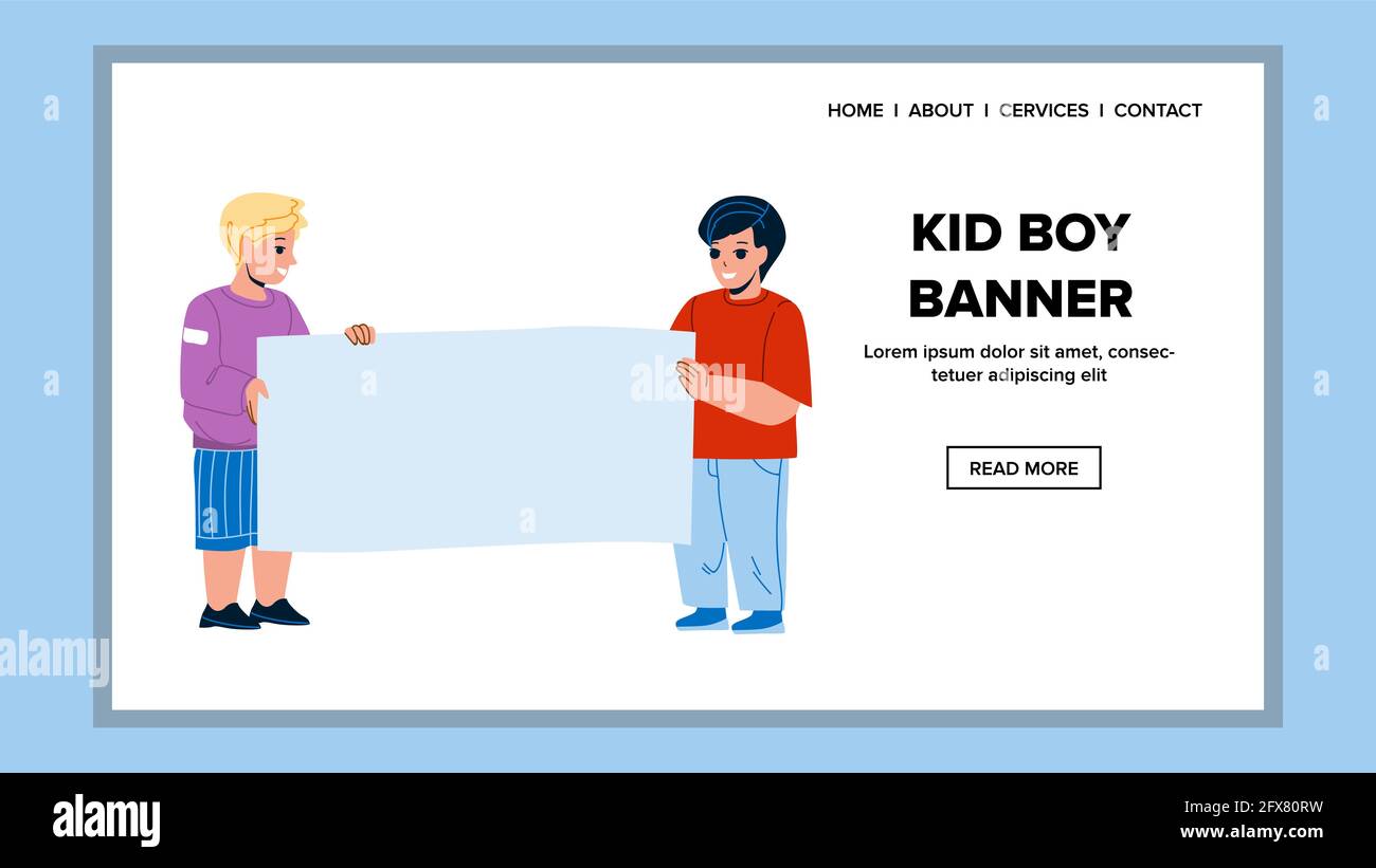 Kid Boy Holding Blank Empty Banner Together Vector Stock Vector Image ...