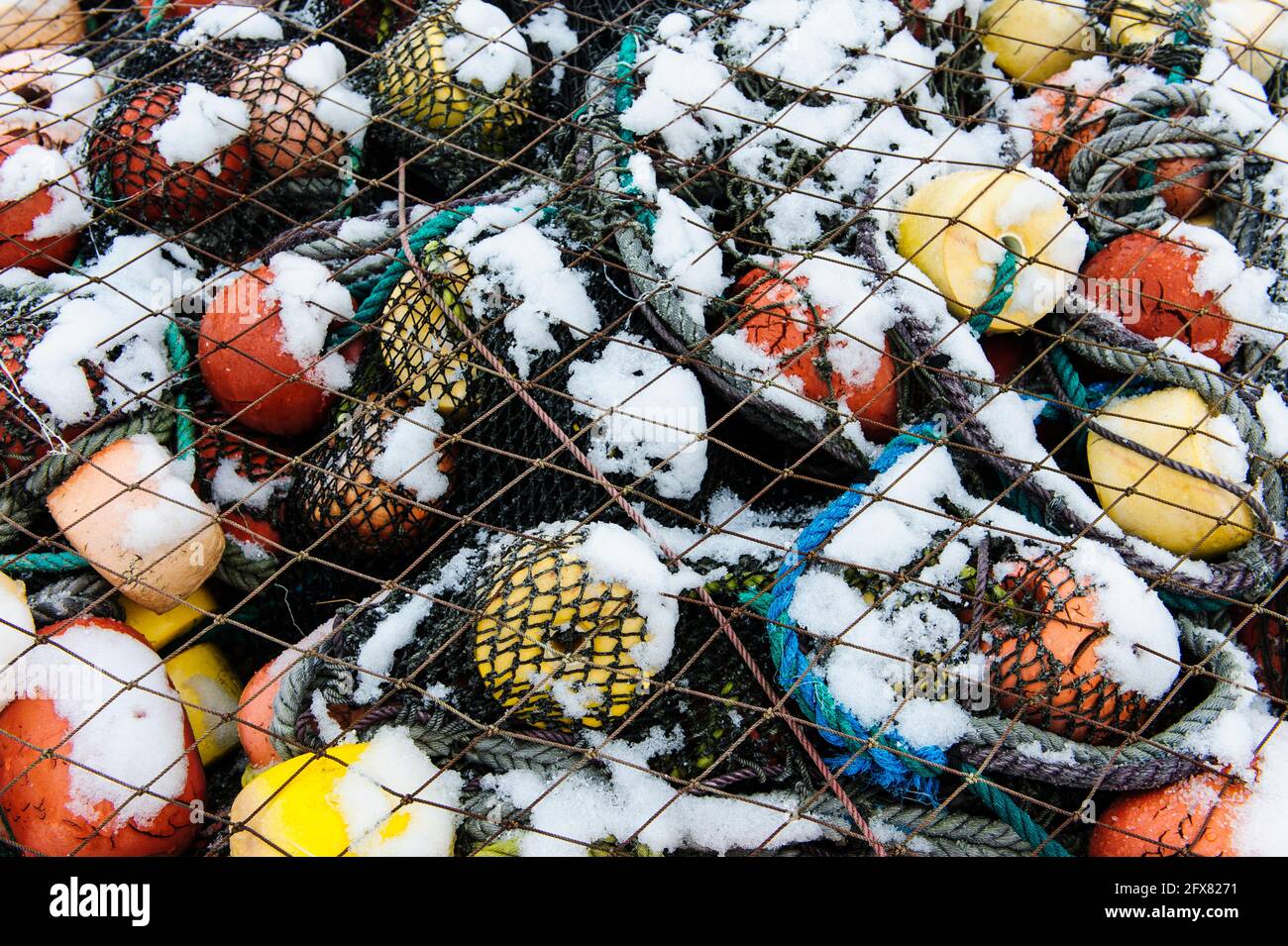 Colorful buoys and fishing net Stock Photo Alamy
