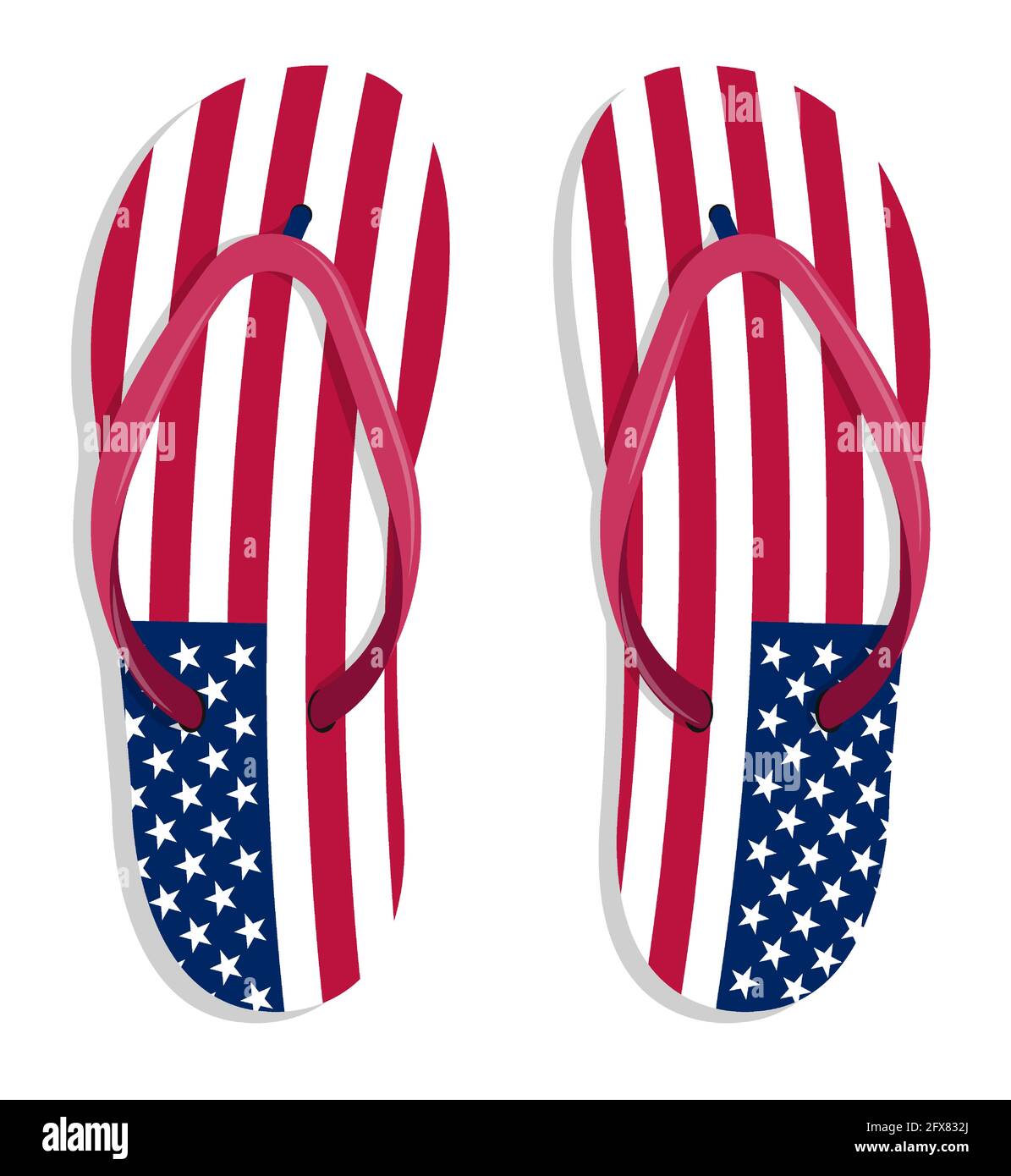Beach rubber slippers in colors of american flag isolated on white background. Beach shoes. Vector Stock Vector
