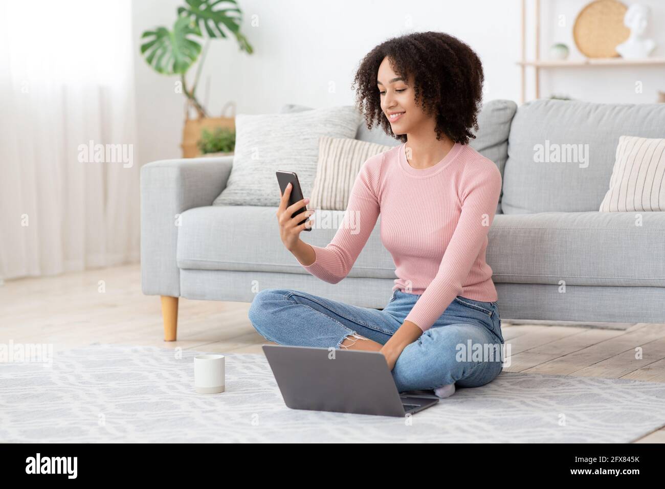 Home office, work online remotely during covid19 pandemic Stock Photo