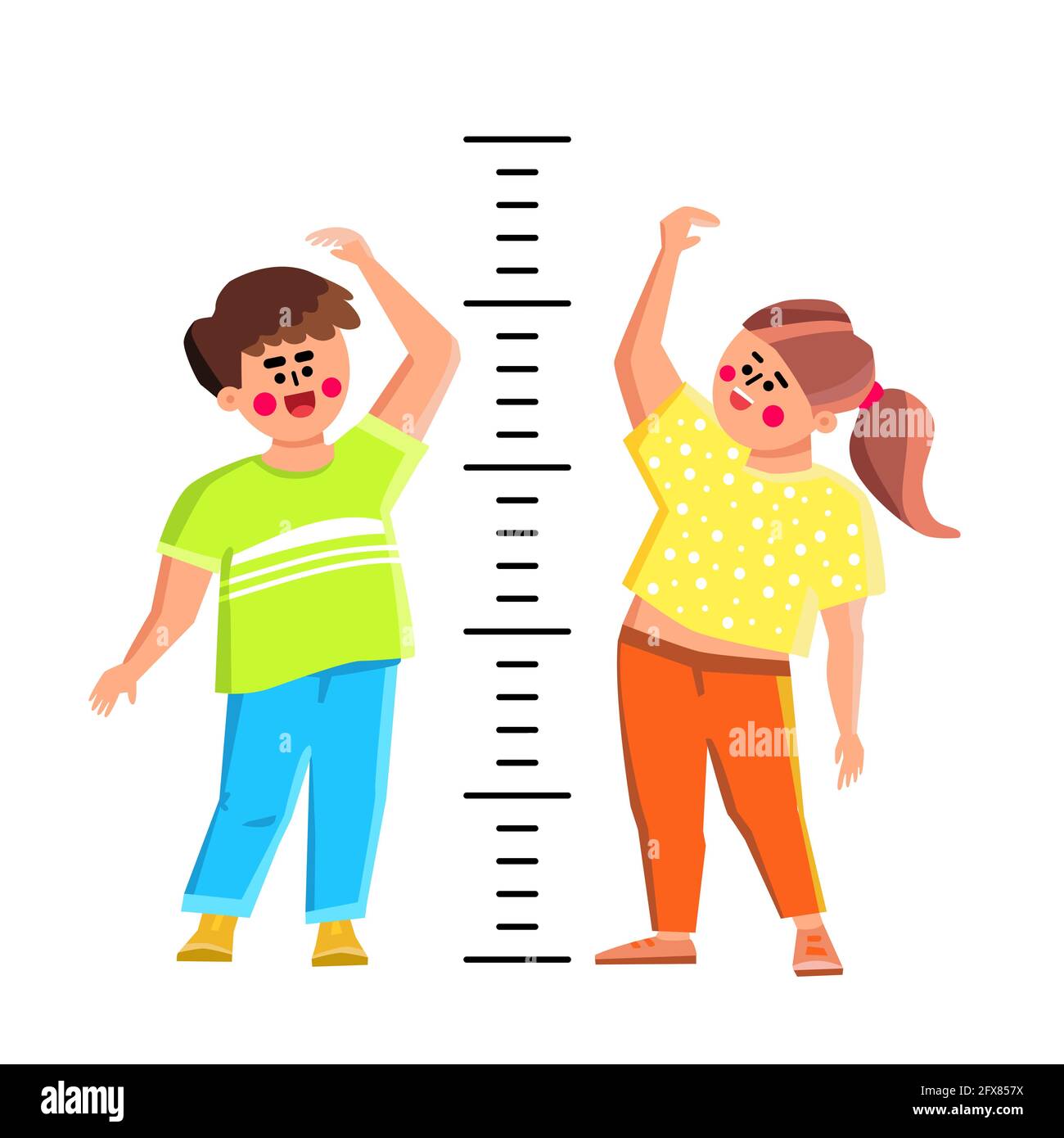 Kids Measuring Height With Measure Scale Vector Stock Vector Image