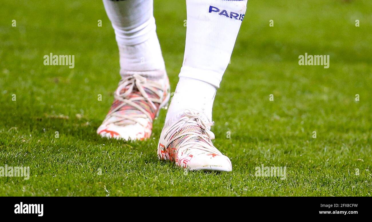 Puma Future Z boots of Neymar Jr of PSG during the French championship  Ligue 1 football match between Stade Brestois 29 and Paris Saint-Germain  (PSG) on May 23, 2021 at Stade Francis