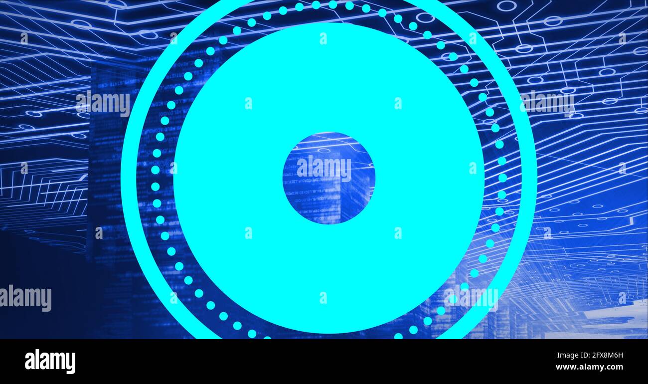 Composition of blue scope scanning over computer circuit board on blue ...