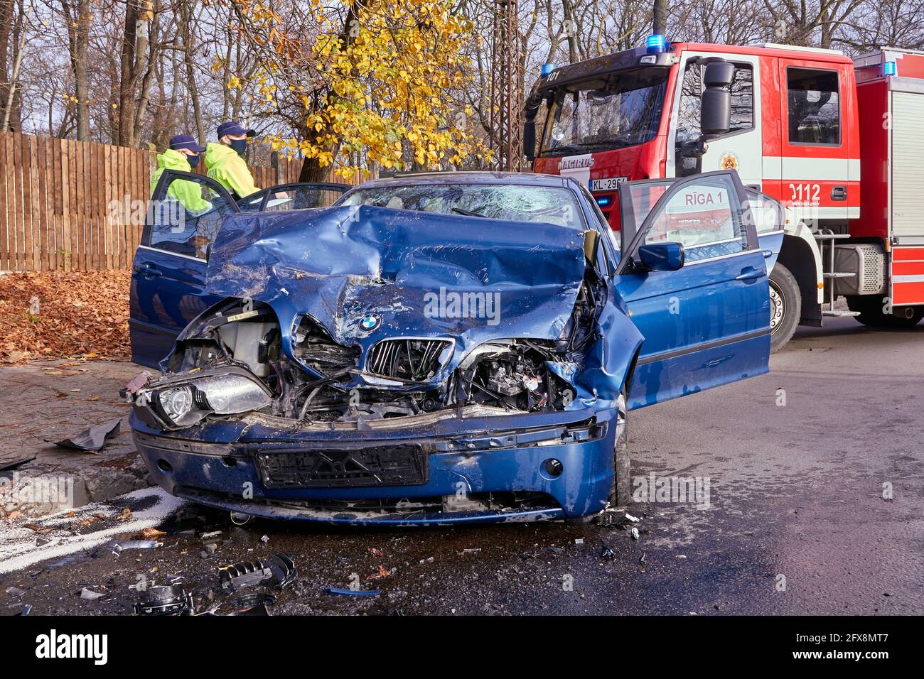 November 9, 2020, Riga, Latvia: car after accident on a road because of ...