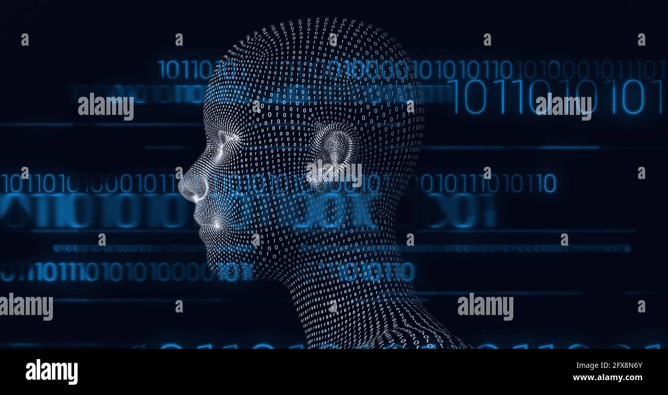 Composition of human head and binary coding processing Stock Photo - Alamy