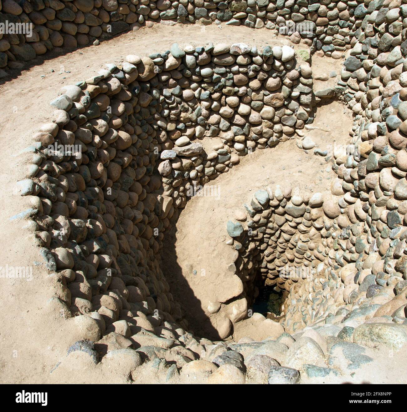 Cantalloc Aqueduct in Nazca, spiral or circle aqueducts or wells, Peru, Inca architecture and culture Stock Photo