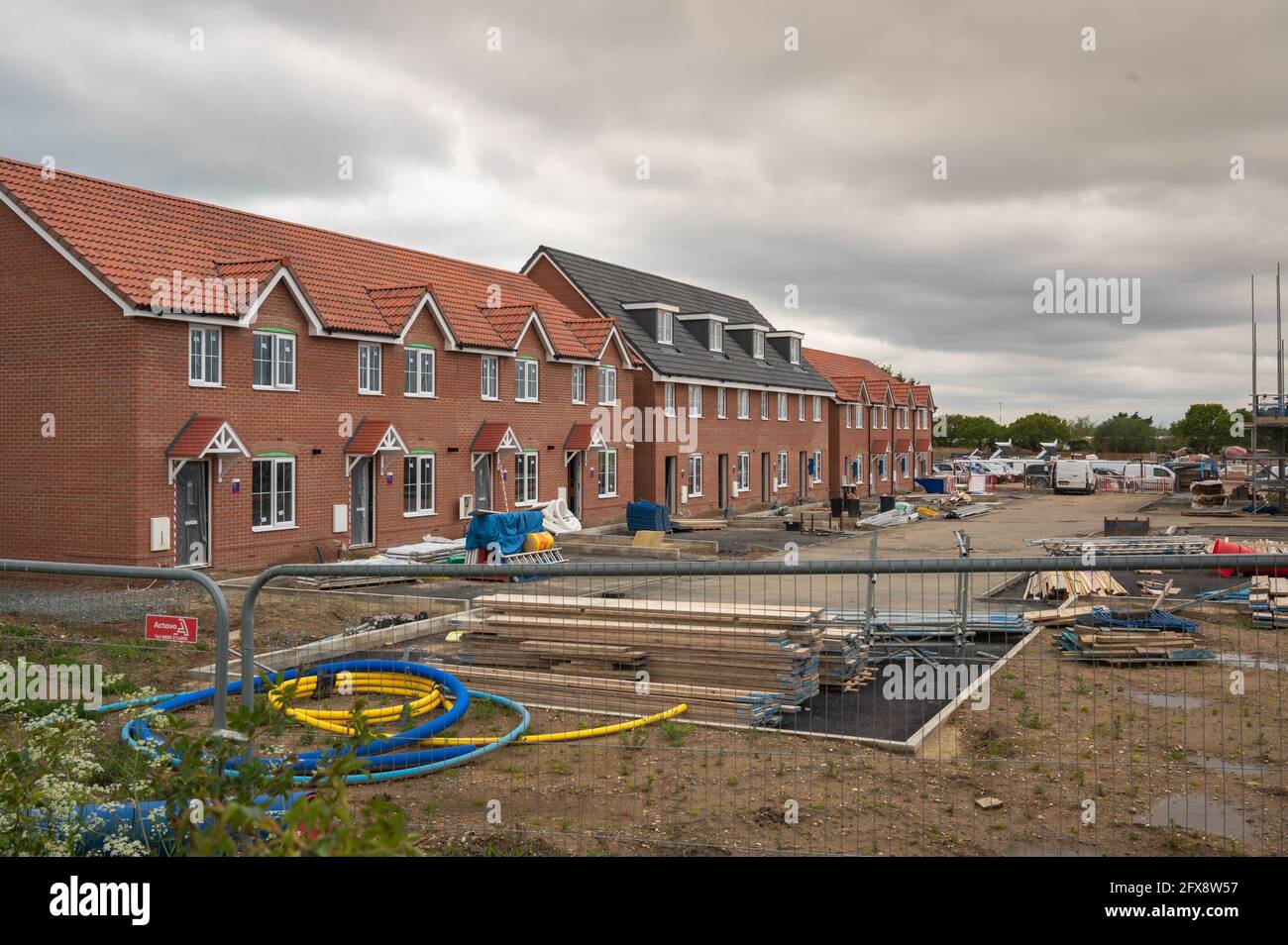 A view of new town houses being built on the edge of Norwich Norfolk Stock Photo