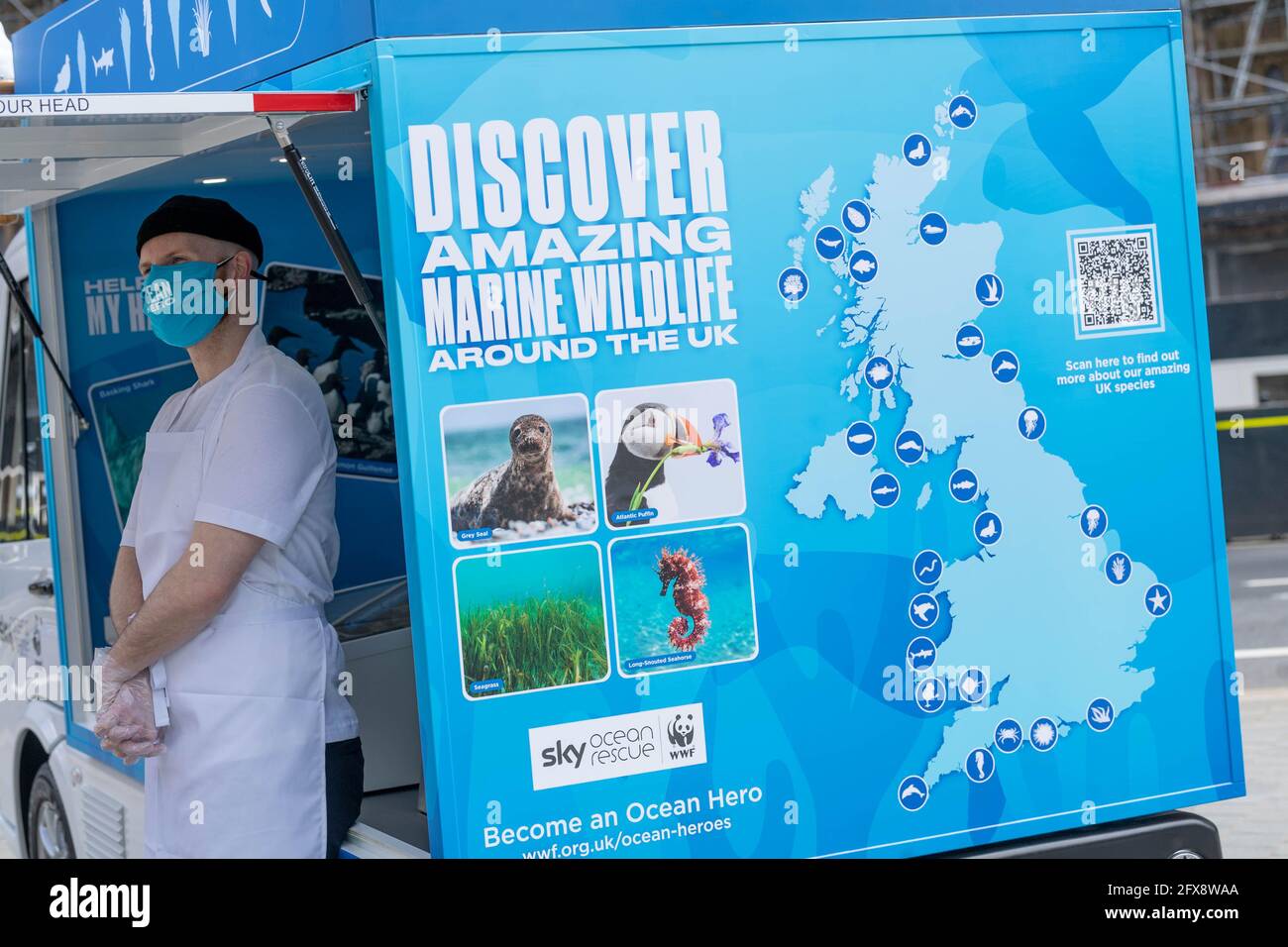 London, UK. 26th May, 2021. A World Wildlife fund and Sky and Sky Zero Ocean Hero event outside the Houses of Parliament to restore and recover our oceans Credit: Ian Davidson/Alamy Live News Stock Photo