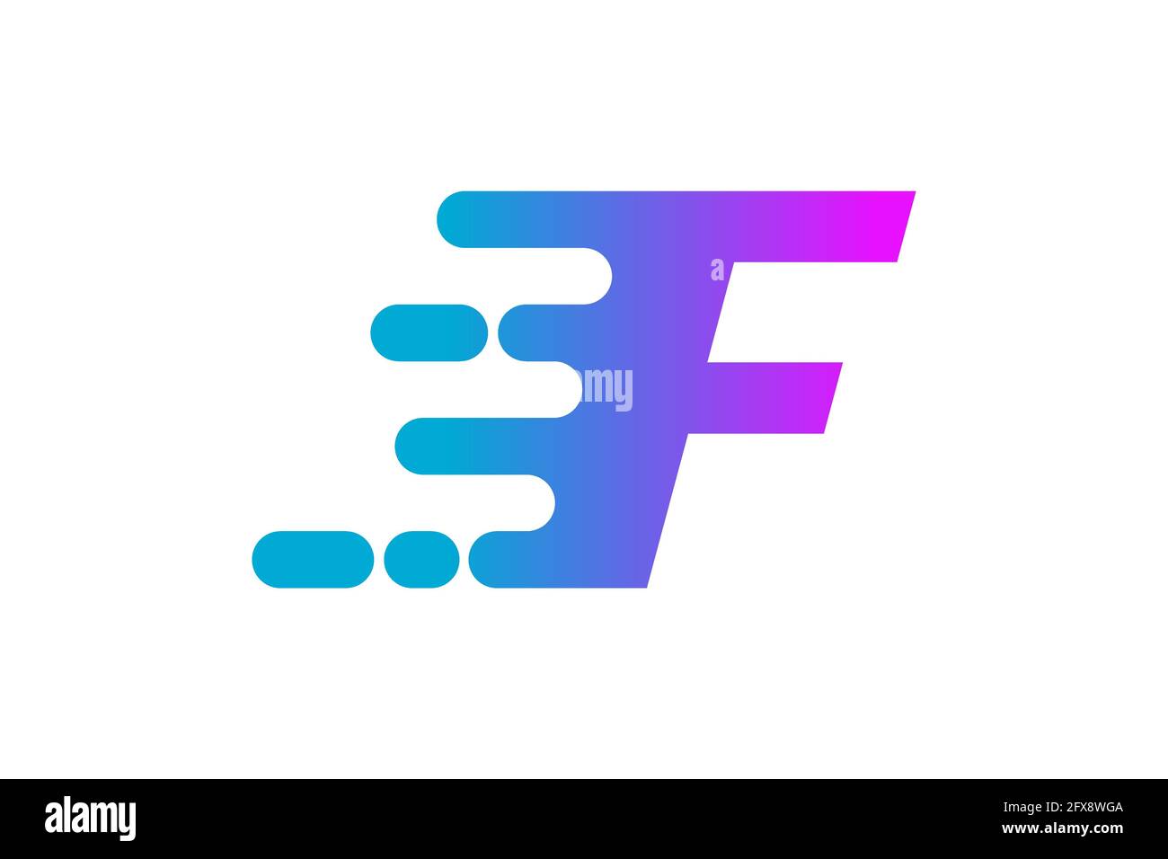 Letter F logo symbolizing speed. Initial F fast motion effect. Blue and purple gradient icon. Dynamic moving design element. Quick moving symbol. Stock Vector
