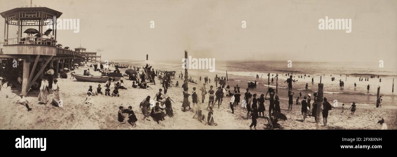 Fourth Avenue Beach, Asbury Park, NJ, circa 1902 Stock Photo