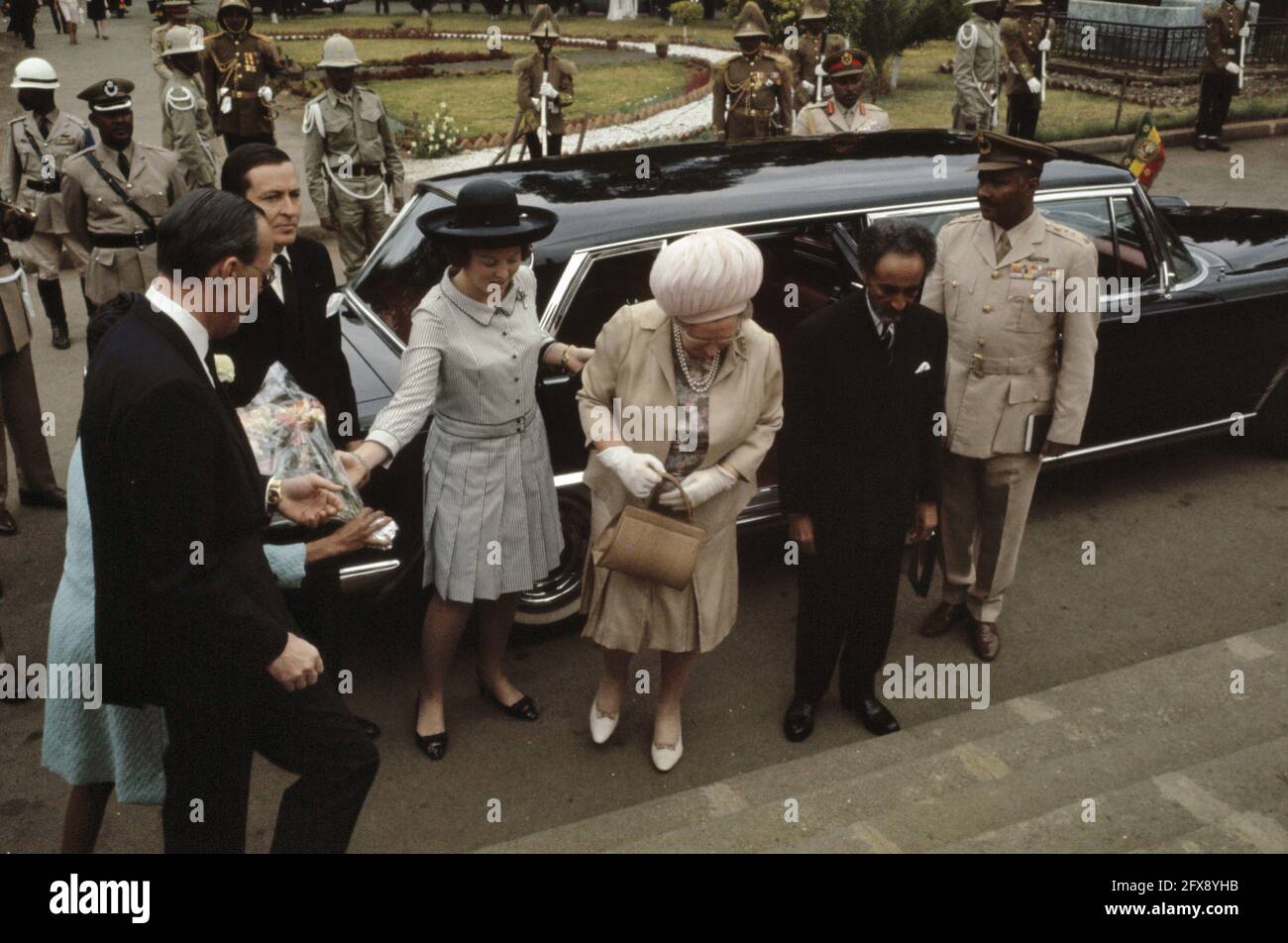 Visit of Queen Juliana, Princes Bernhard and Claus and Princess Beatrix to Ethiopia. The party gets out of the car and is on their way to Holy Trinity Cathedral, January 31, 1969, state visits, The Netherlands, 20th century press agency photo, news to remember, documentary, historic photography 1945-1990, visual stories, human history of the Twentieth Century, capturing moments in time Stock Photo