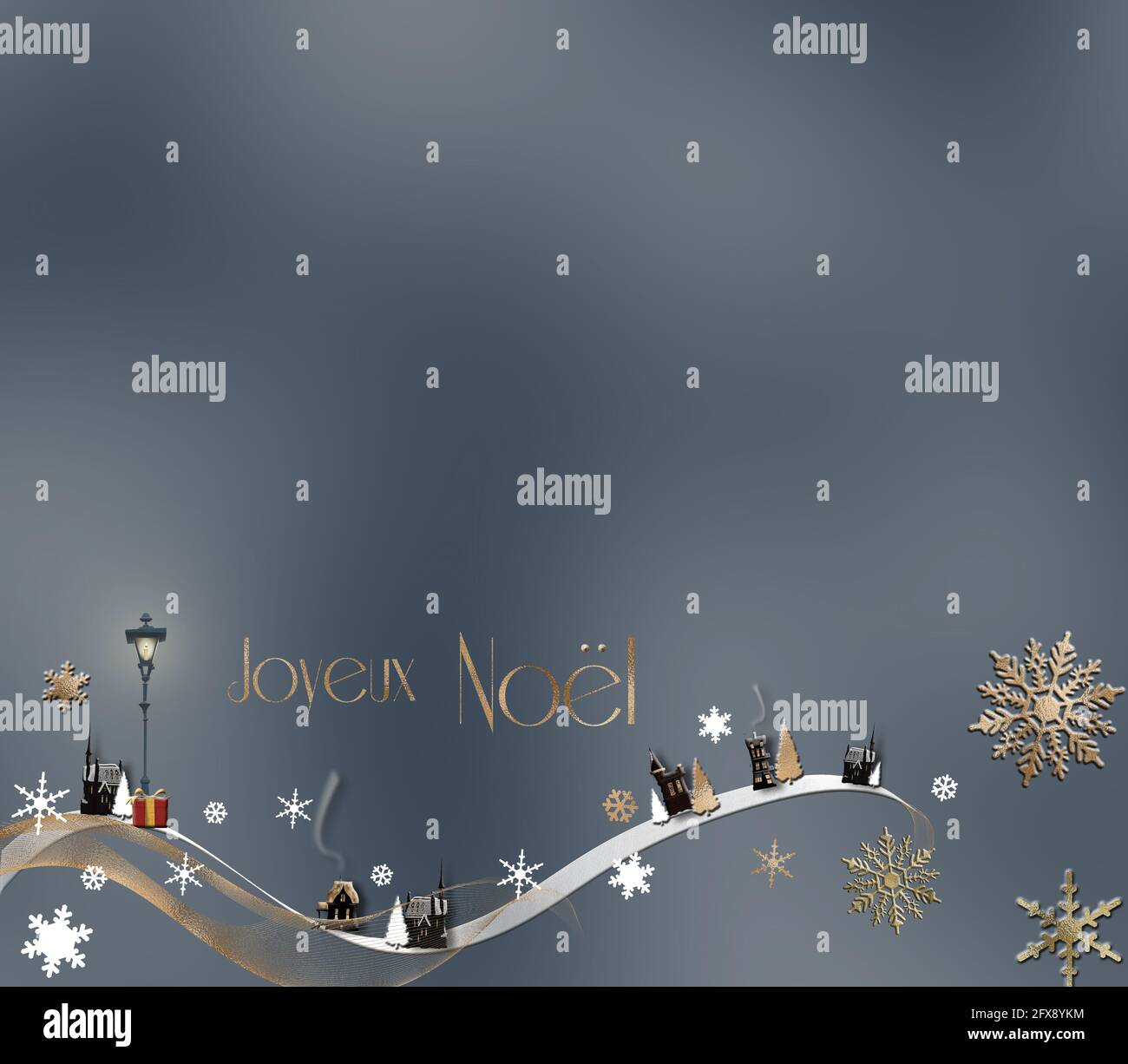 French Christmas holiday wishes. Gold text Merry Christmas in French ...