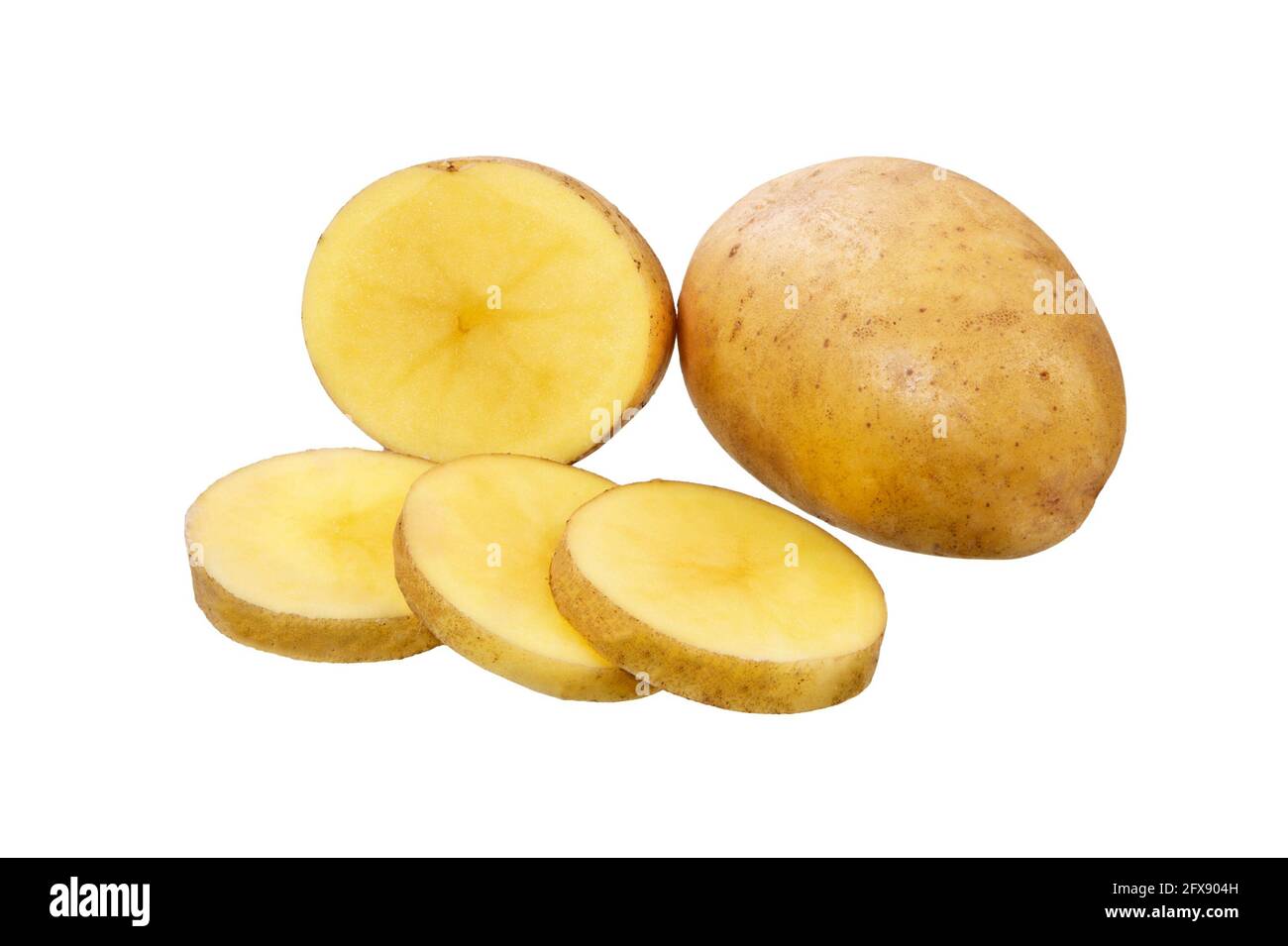 Potato and Potato slices with Isolated on white  background. Stock Photo