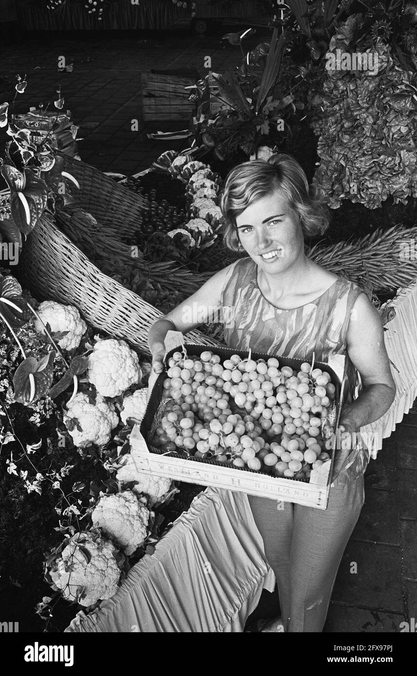 Flower and fruit parade in vegetable auction of Honselerdijk, August 28, 1964, FLOWERS, FRUITCORSOS, The Netherlands, 20th century press agency photo, news to remember, documentary, historic photography 1945-1990, visual stories, human history of the Twentieth Century, capturing moments in time Stock Photo