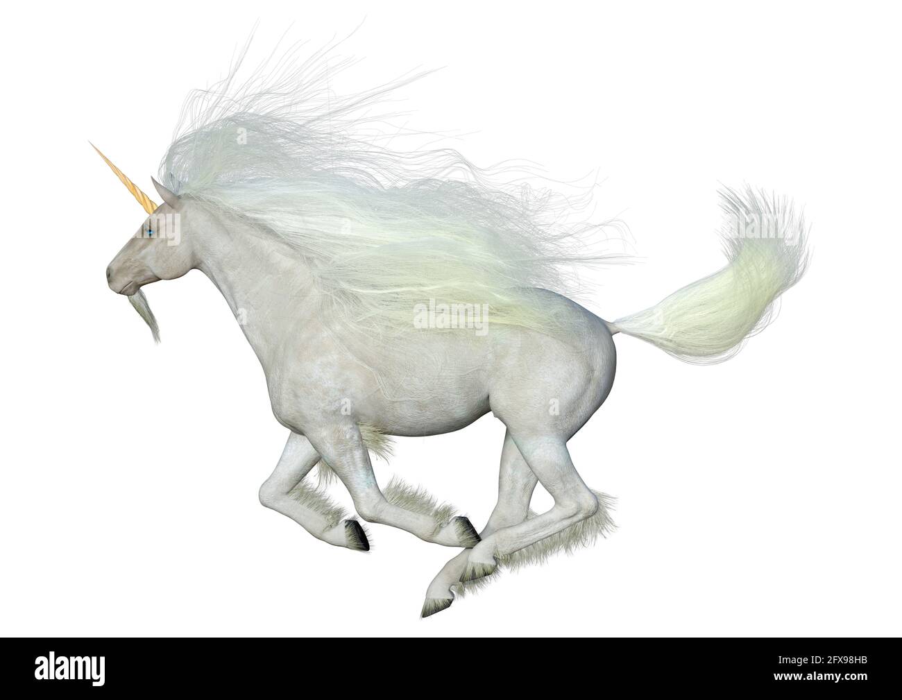 3D rendering of a fantasy white unicorn isolated on white background ...