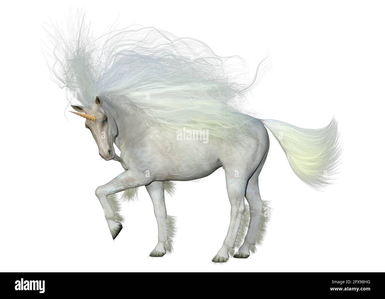 3D rendering of a fantasy white unicorn isolated on white background ...