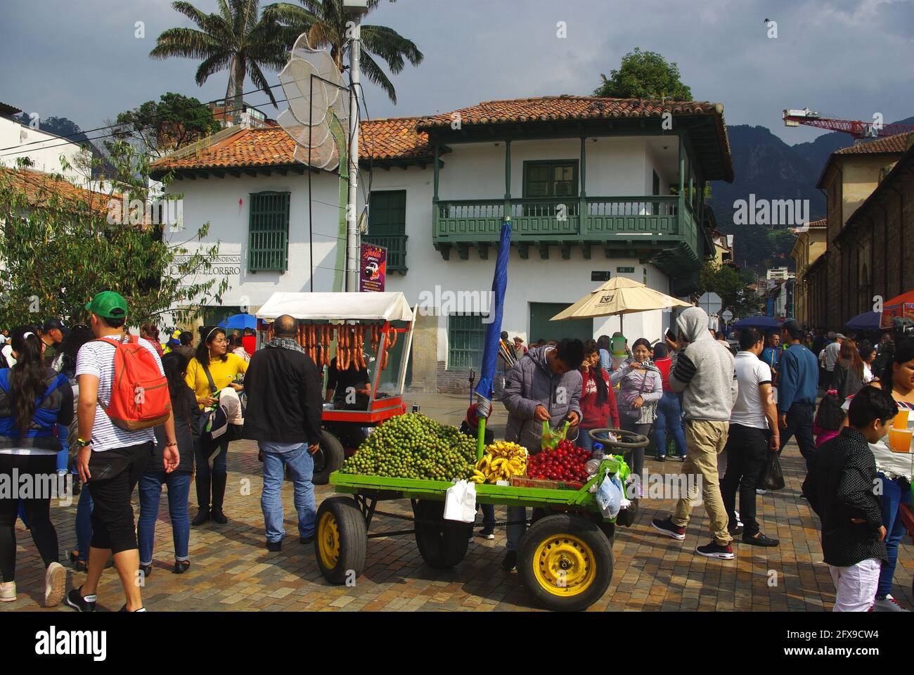 Bust square with Monserrate Hill in background, Bogotá, Colombia, South America Stock Photo