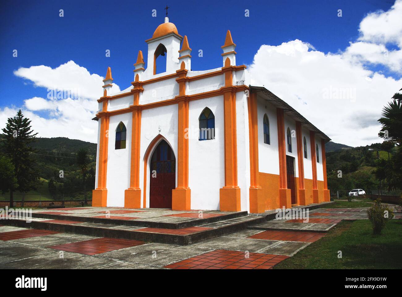 Capilla de Belen church, situated above the mountain village, Silvia, Colombia, South America Stock Photo