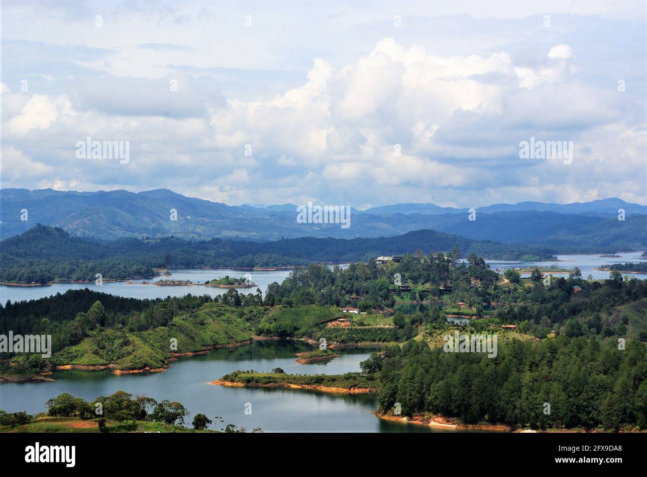 View of the reservoir from the rock formation at El Penon de Guatape, Guatape, Colombia Stock Photo