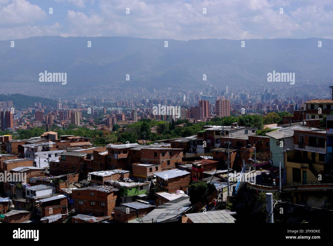Looking down towards the city from Comuna 13, Medellin, Colombia Stock Photo