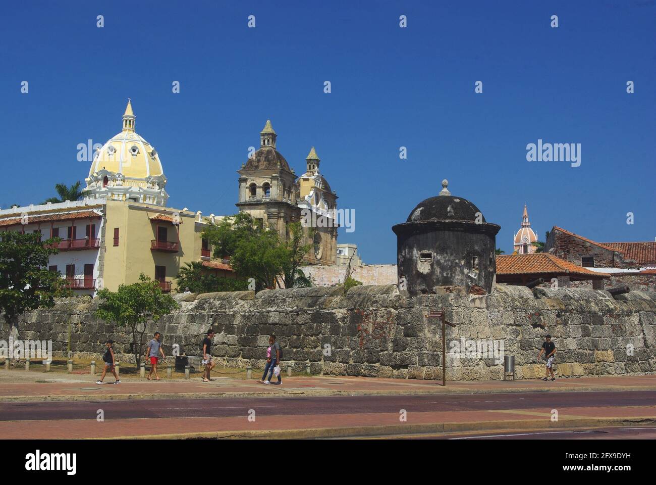 Town walls and Church of St. Peter Claver, Cartagena, Colombia, South America Stock Photo
