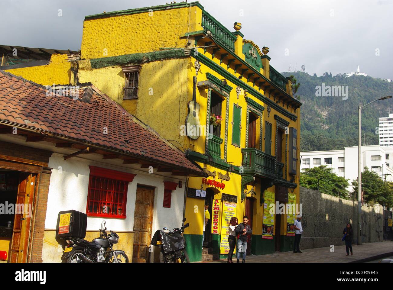 Street scene below Monserrate Hill, Bogotá, Colombia Stock Photo