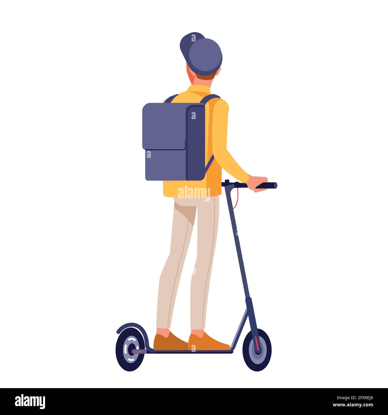 Courier delivery food on electric scooter. Delivery man deliver fresh