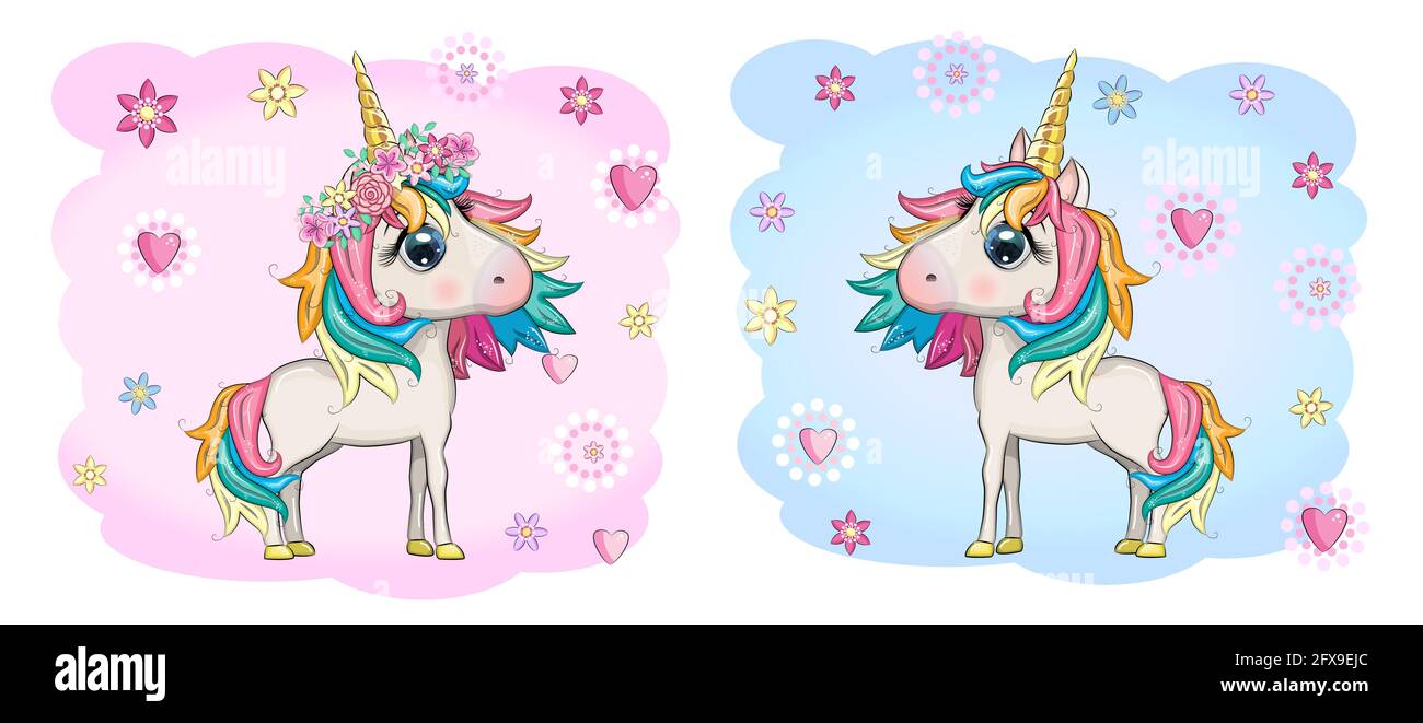Baby Shower Greeting Card with cute Cartoon Unicorn girl and boy Stock ...