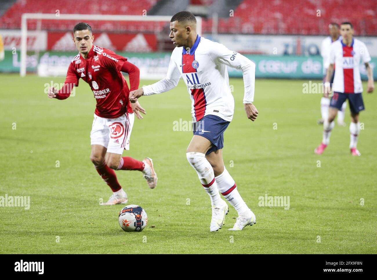 Kylian Mbappe Of Psg Romain Faivre Of Brest Left During The French Championship Ligue 1 Football Match Between Stade Brestois 29 And Paris Saint Germain Psg On May 23 2021 At Stade Francis [ 966 x 1300 Pixel ]
