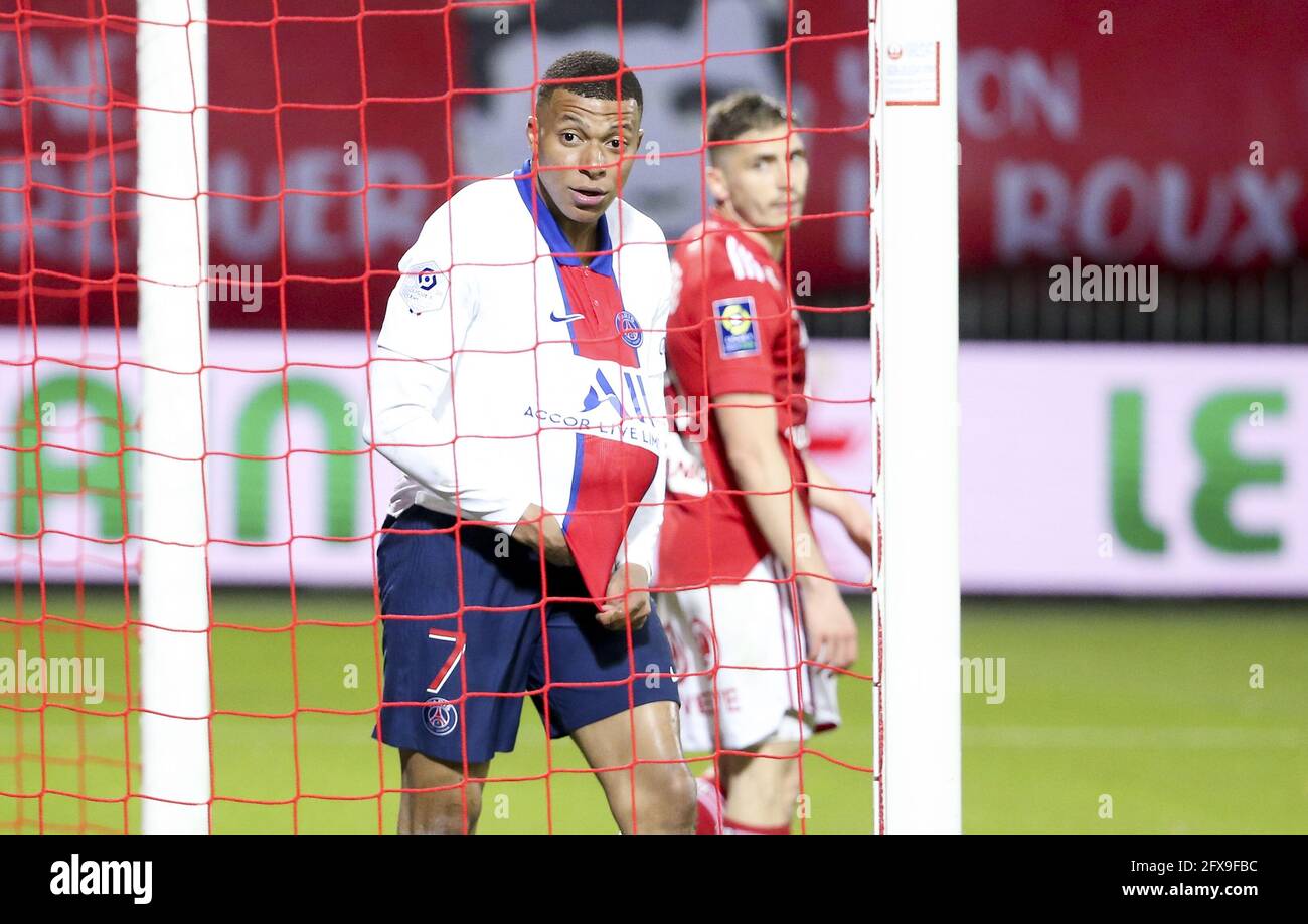 Kylian Mbappe Of Psg Celebrates His Goal During The French Championship Ligue 1 Football Match Between Stade Brestois 29 And Paris Saint Germain Psg On May 23 21 At Stade Francis Le Ble