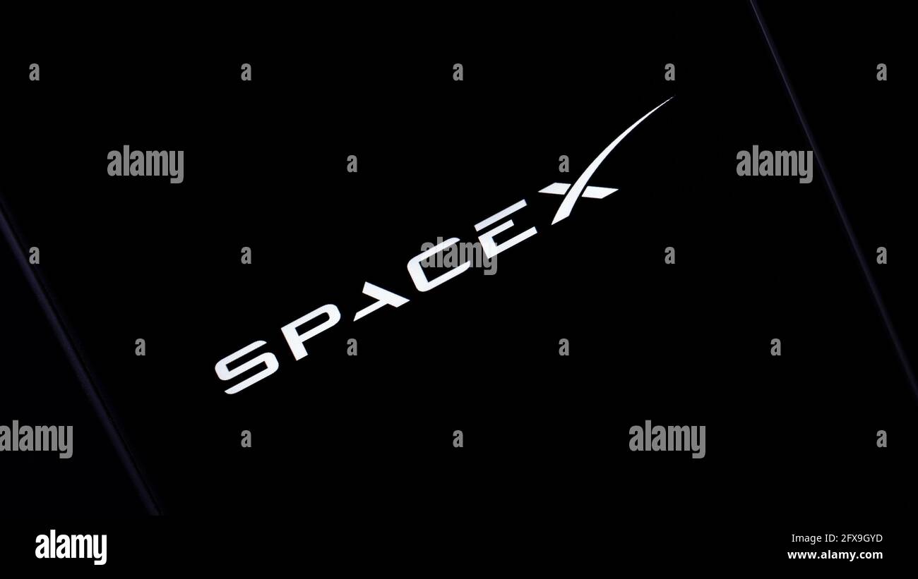 Editorial photo on SpaceX theme.  Illustrative photo for news about SpaceX - an aerospace manufacturer and space transportation services company Stock Photo