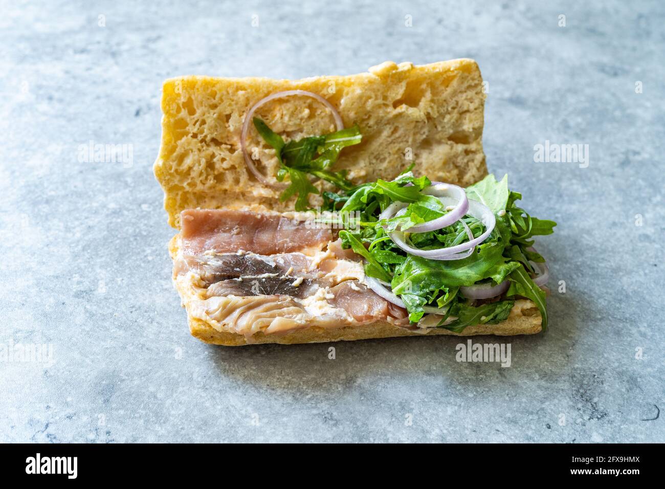 Raw Fish Sandwich with Lakerda Pickled Tunny Fish and Egg Paste Tarama