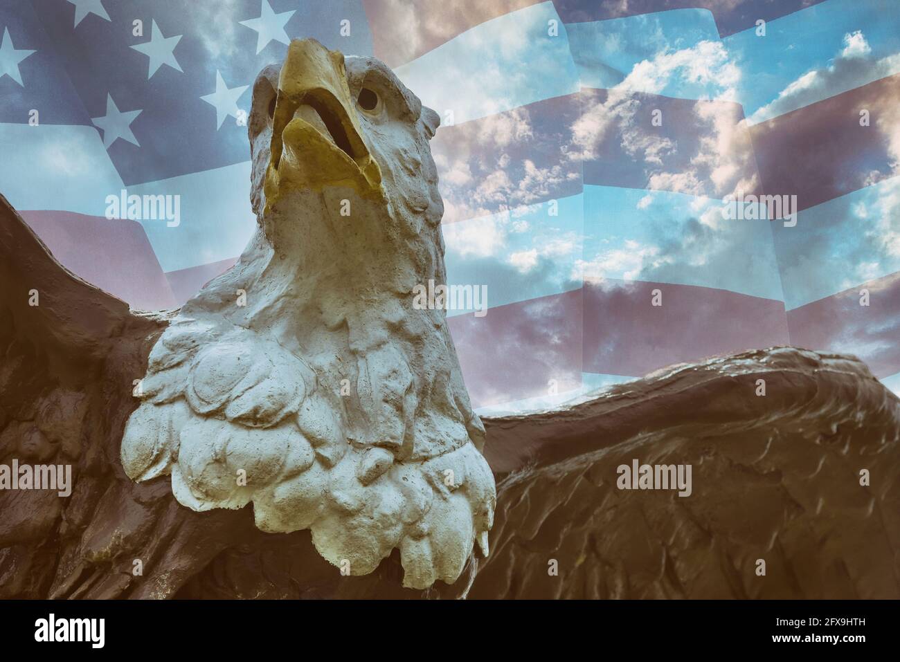 American Bald eagle over United States of America flag Stock Photo