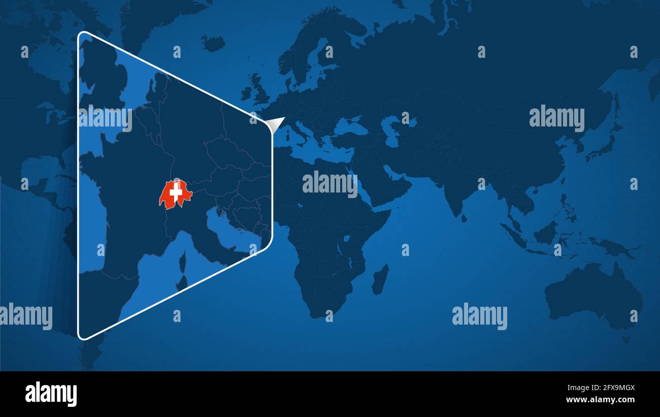 Location Of Switzerland On The World Map With Enlarged Map Of Location Of Switzerland On The World Map With Enlarged Map Of Switzerland With Flag Geographical Vector Template For Your Design 2FX9MGX 