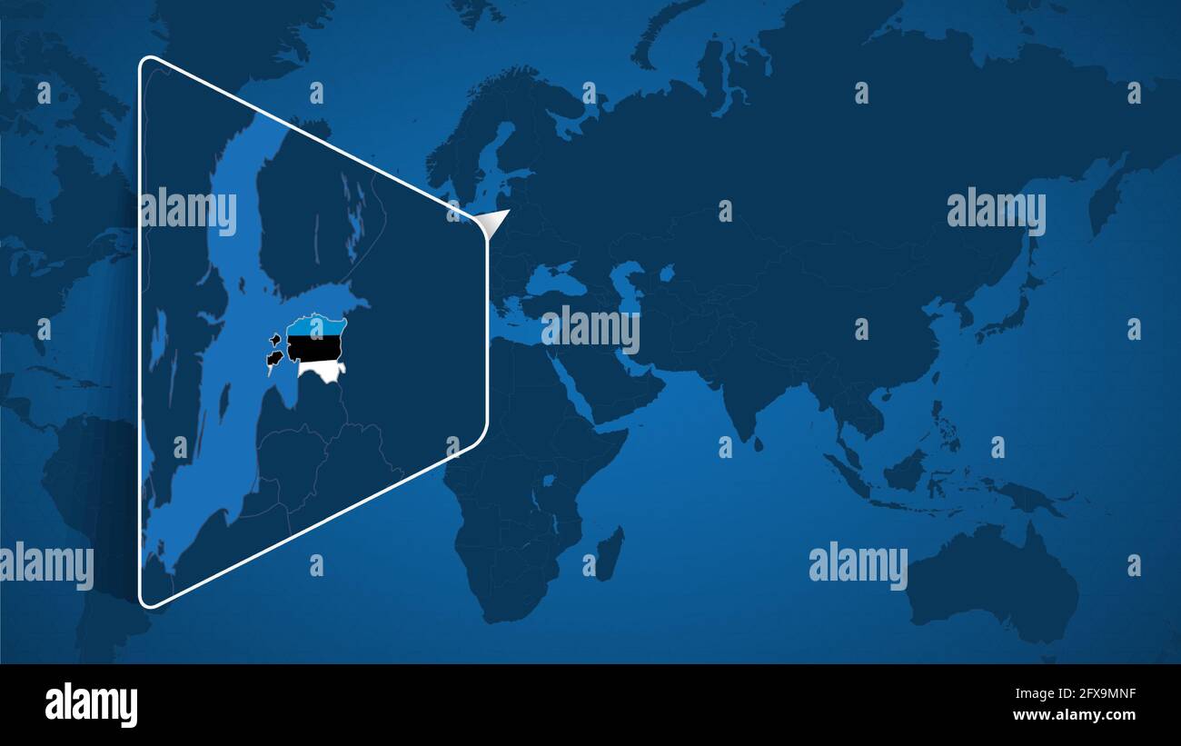 Location Of Estonia On The World Map With Enlarged Map Of Estonia With Location Of Estonia On The World Map With Enlarged Map Of Estonia With Flag Geographical Vector Template For Your Design 2FX9MNF