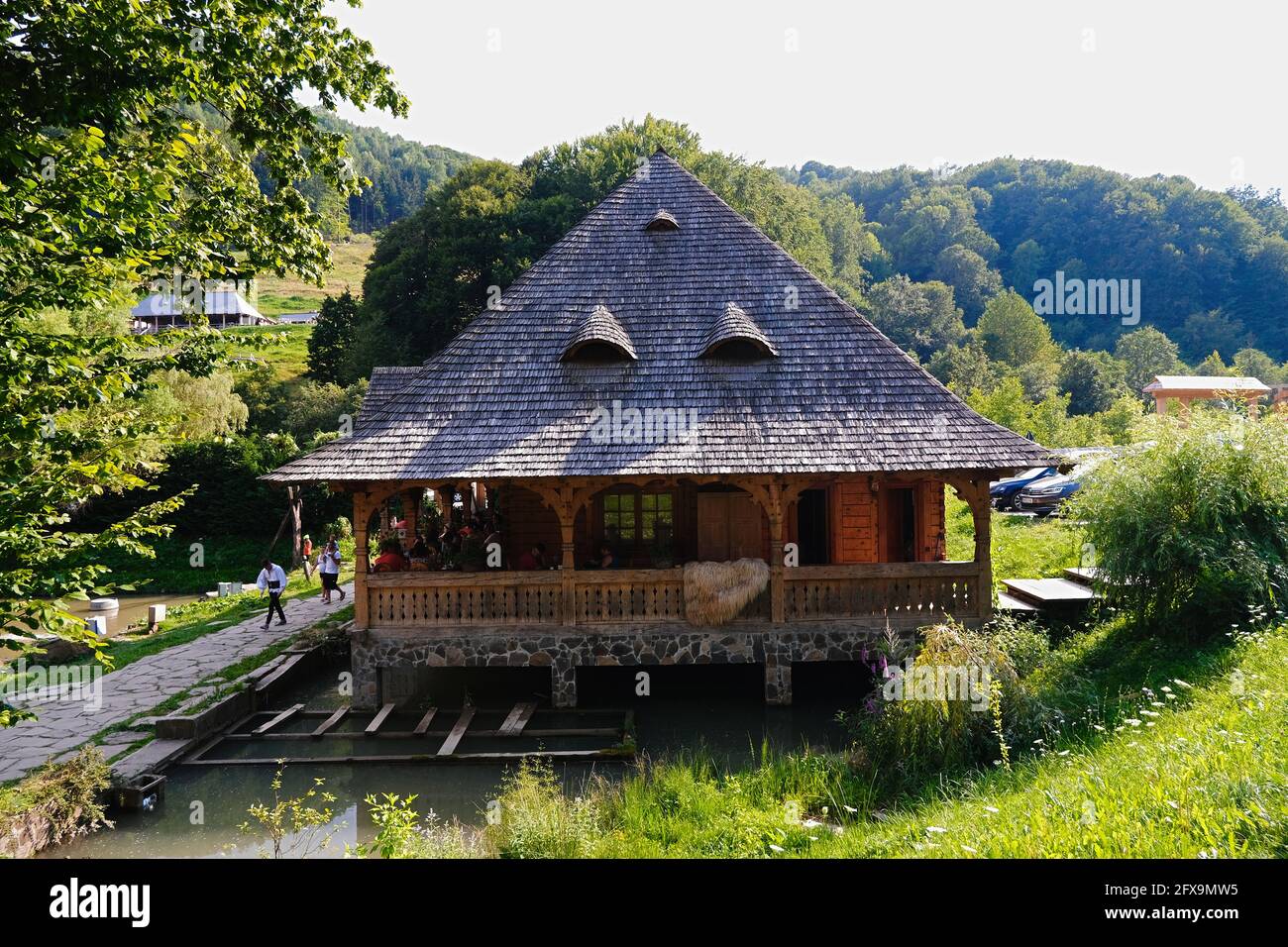 Mara, Maramures. Rural-style trout restaurant  Pastravaria Alex located near town Ieud , Romania. Restaurant  specialized in fish  and Eastern Europe Stock Photo