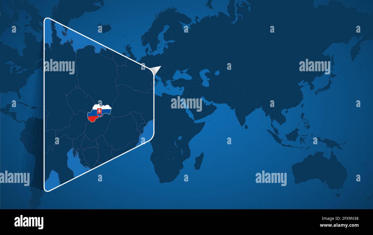 Location Of Slovakia On The World Map With Enlarged Map Of Slovakia Location Of Slovakia On The World Map With Enlarged Map Of Slovakia With Flag Geographical Vector Template For Your Design 2FX9N38