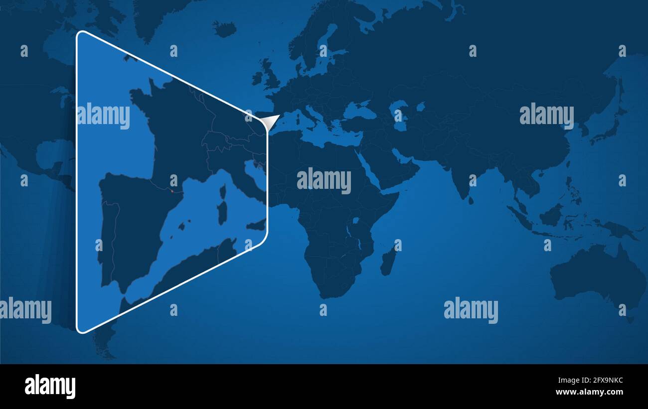Location of Andorra on the World Map with Enlarged Map of Andorra with Flag. Geographical Vector