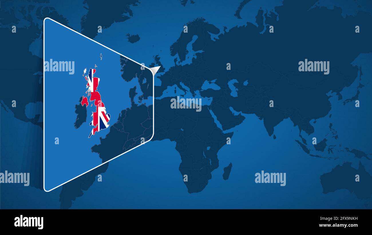 Location Of United Kingdom On The World Map With Enlarged Map Of United Location Of United Kingdom On The World Map With Enlarged Map Of United Kingdom With Flag Geographical Vector Template For Your Design 2FX9NKH