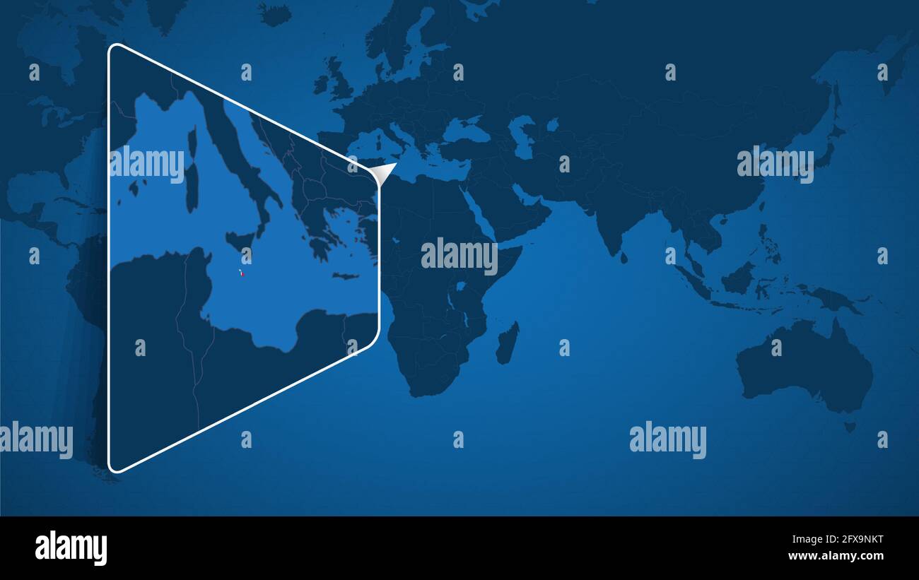 Location Of Malta On The World Map With Enlarged Map Of Malta With Flag Location Of Malta On The World Map With Enlarged Map Of Malta With Flag Geographical Vector Template For Your Design 2FX9NKT